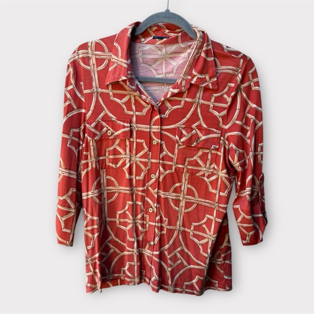 J. McLaughlin Silk Blend Regal Button Down geometric Blouse EUC